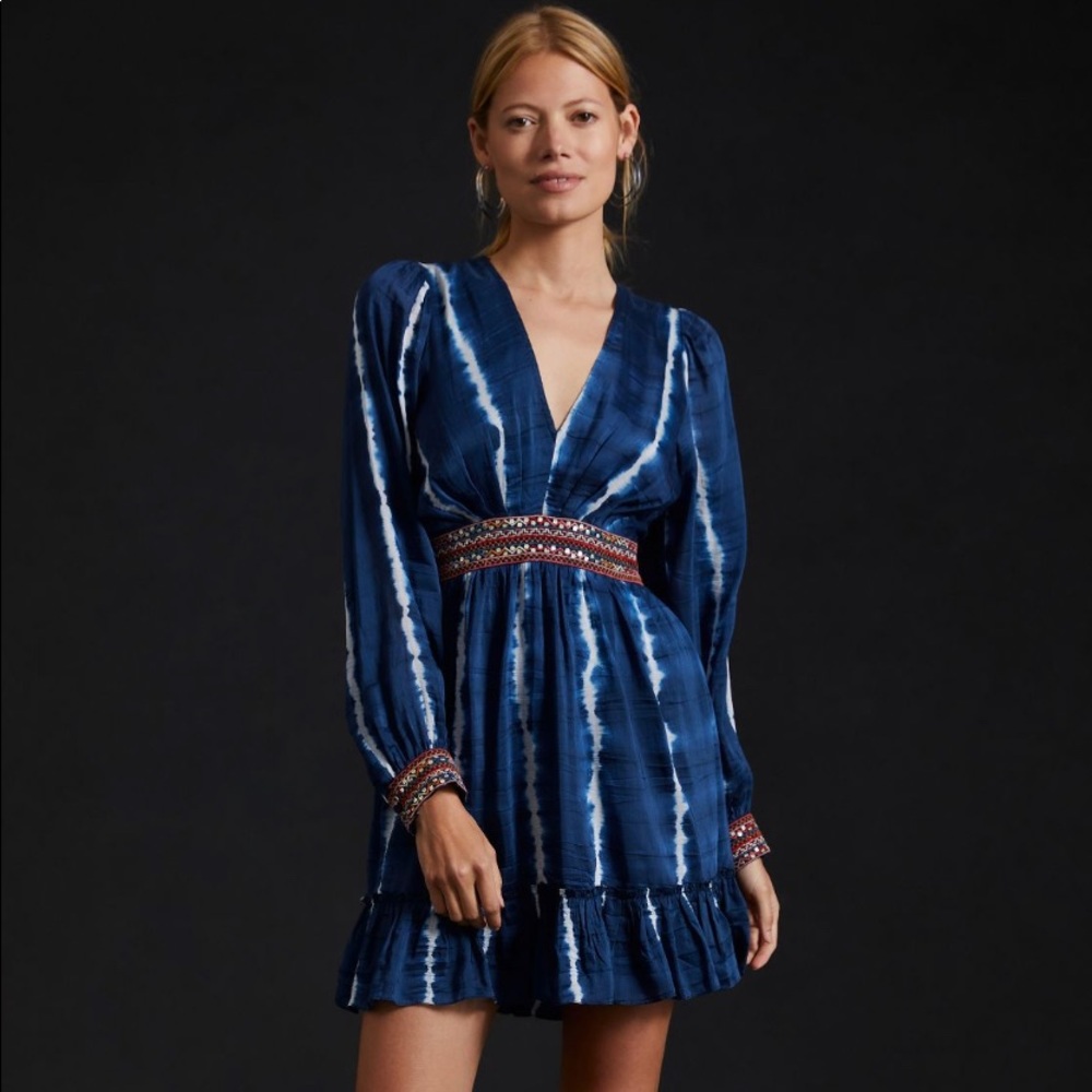 Anthro Beaded Tie-dye Mini Dress